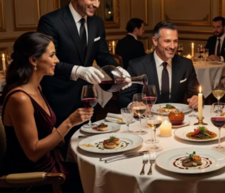Salon privatisé d'un restaurant élégant préparé pour un événement gastronomique.