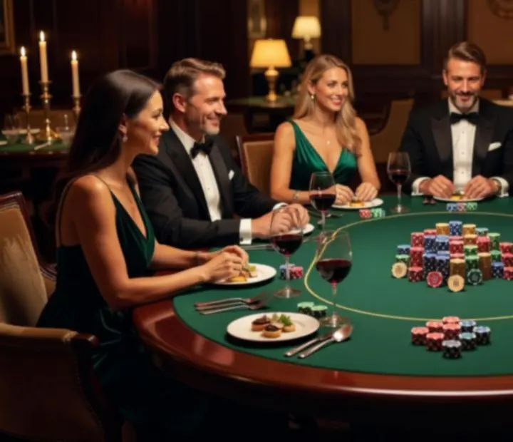 Table de poker élégante lors d'une soirée privée dans un restaurant luxueux.
