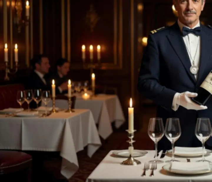 Sommelier élégant présentant une bouteille de vin dans un restaurant gastronomique